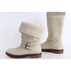 Timberland Riley Flair Pull On Shearling Lining Cream Leather Mid-Calf Boots 9